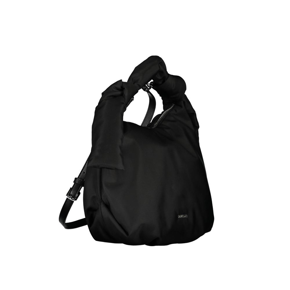 Sac à main pour femme Calvin Klein en polyester noir, avec poignées élégantes et détails modernes.