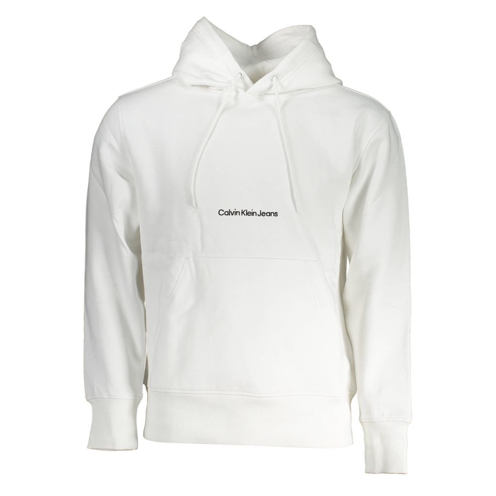 Sweatshirt blanc en coton pour homme de la marque Calvin Klein, avec logo discret sur la poitrine, vue de face.
