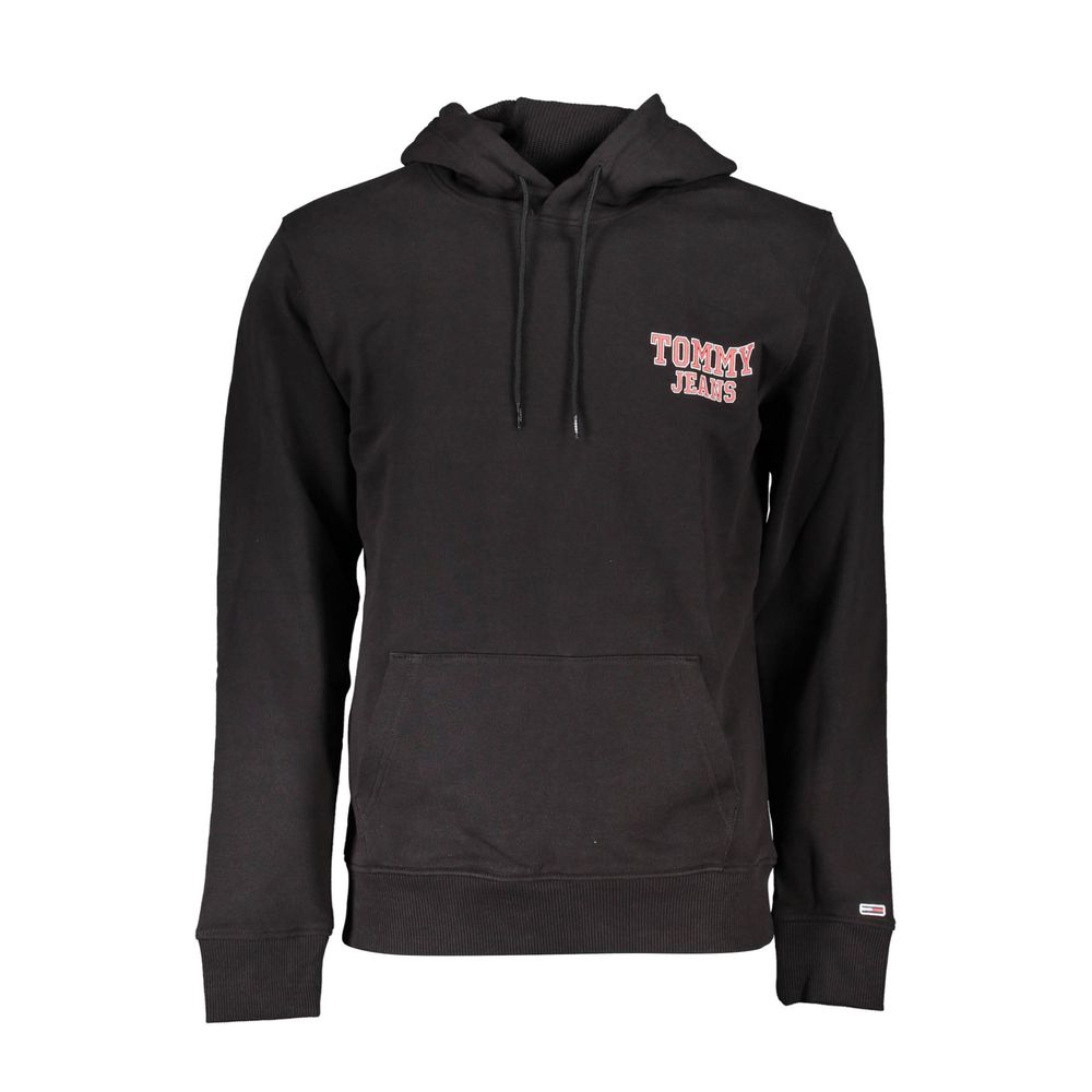 Sweatshirt homme en coton noir de Tommy Hilfiger, style décontracté avec logo ton sur ton, porté sur un mannequin.