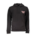 Sweatshirt homme en coton noir de Tommy Hilfiger, style décontracté avec logo ton sur ton, porté sur un mannequin.