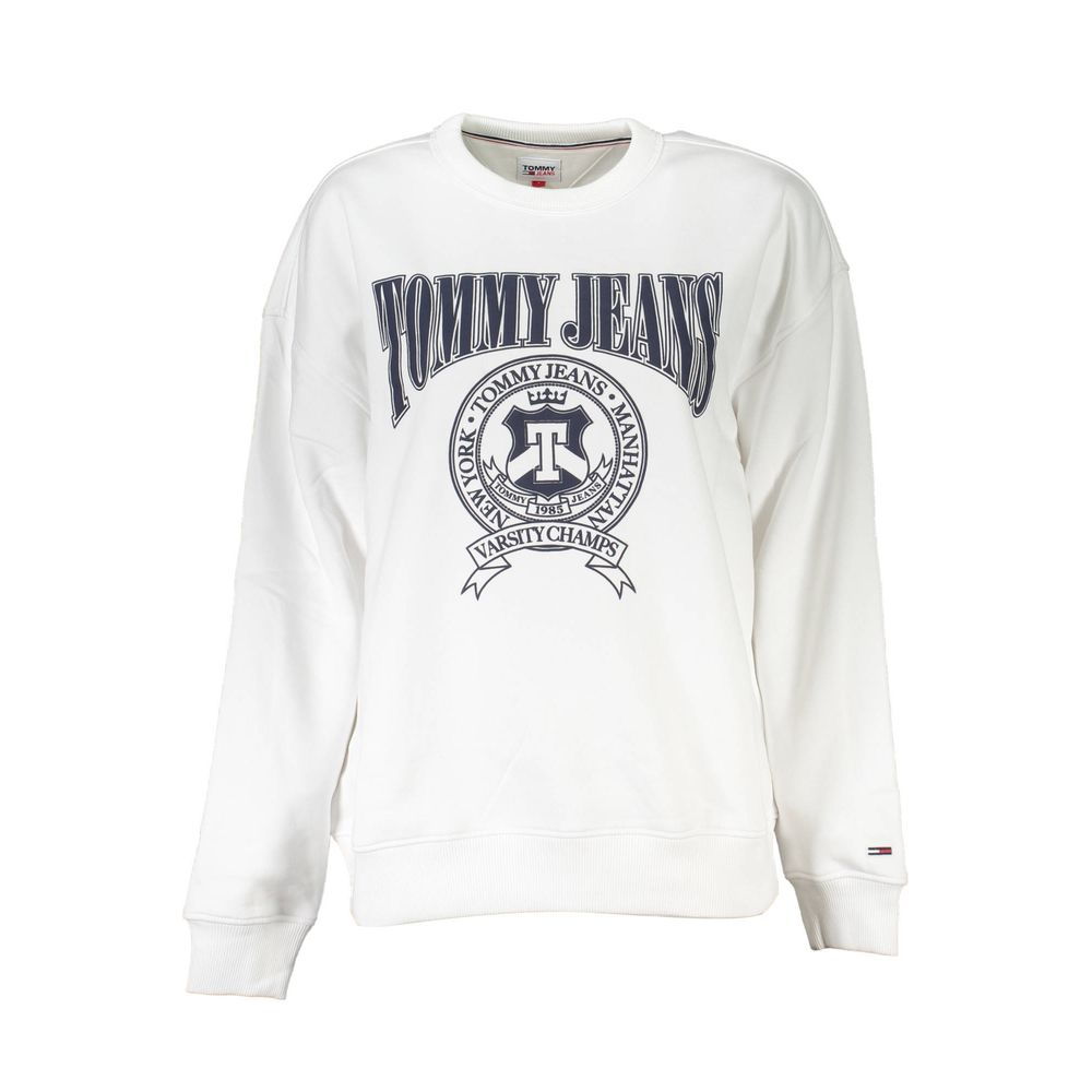 Sweatshirt blanche en coton pour femme de Tommy Hilfiger, coupe décontractée, logo Tommy visible sur la poitrine.