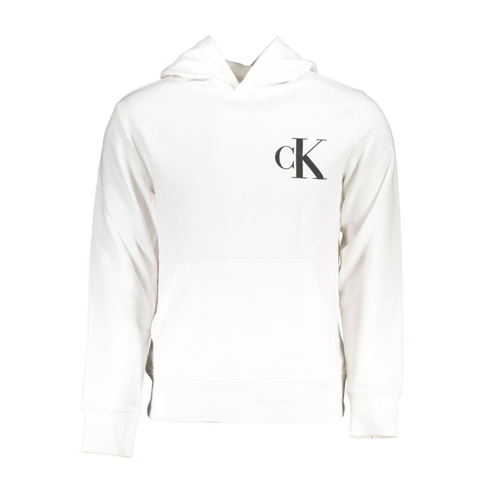 Pull homme Calvin Klein en coton blanc avec capuche, style décontracté et confort, vue de face.