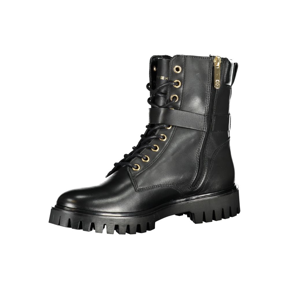 Bottes noires en polyuréthane pour femmes de la marque Tommy Hilfiger, style élégant et moderne.