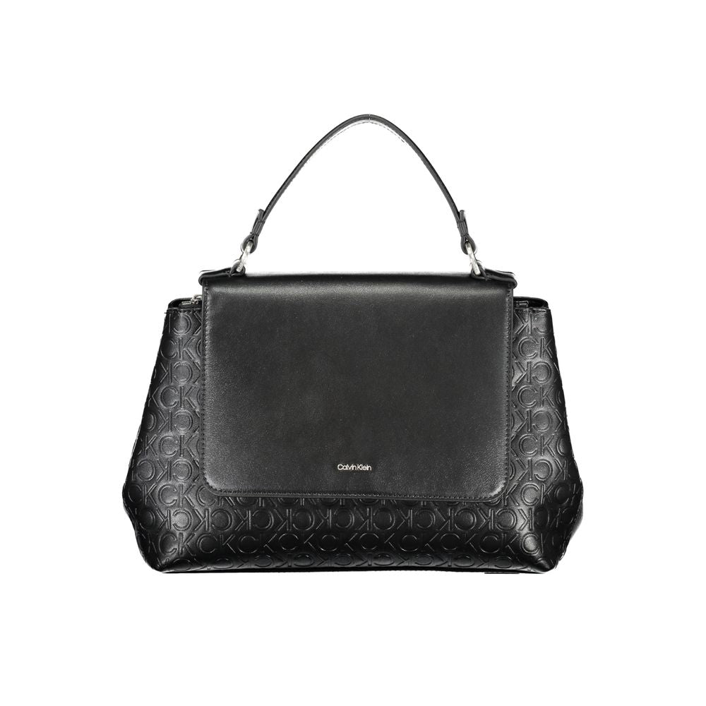 Sac à main pour femmes en polyester noir de la marque Calvin Klein, avec poignées et design élégant.