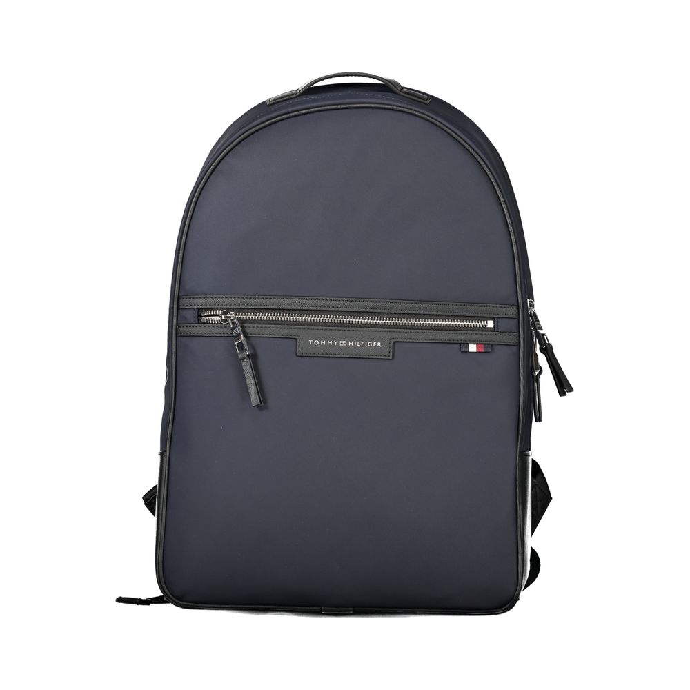 Sac à dos pour homme Tommy Hilfiger en polyester recyclé bleu, avec poches et bretelles réglables, mode et écologique.