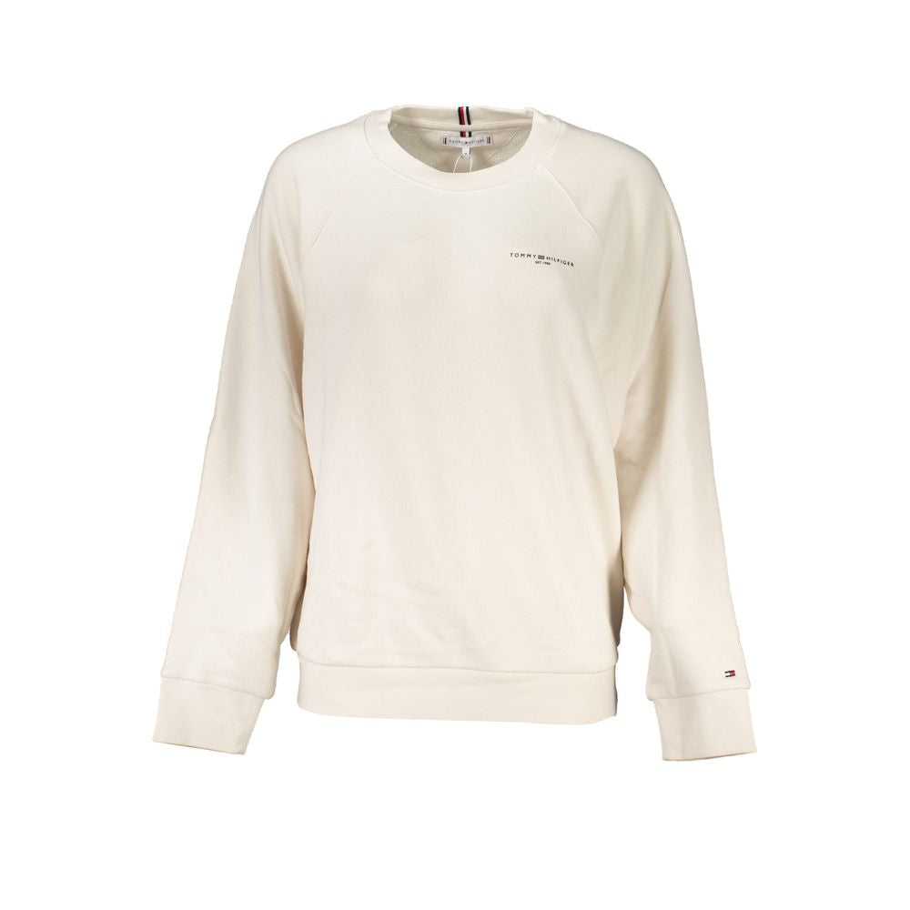 Sweatshirt beige en coton pour femmes de Tommy Hilfiger, coupe décontractée avec logo discret sur la poitrine.