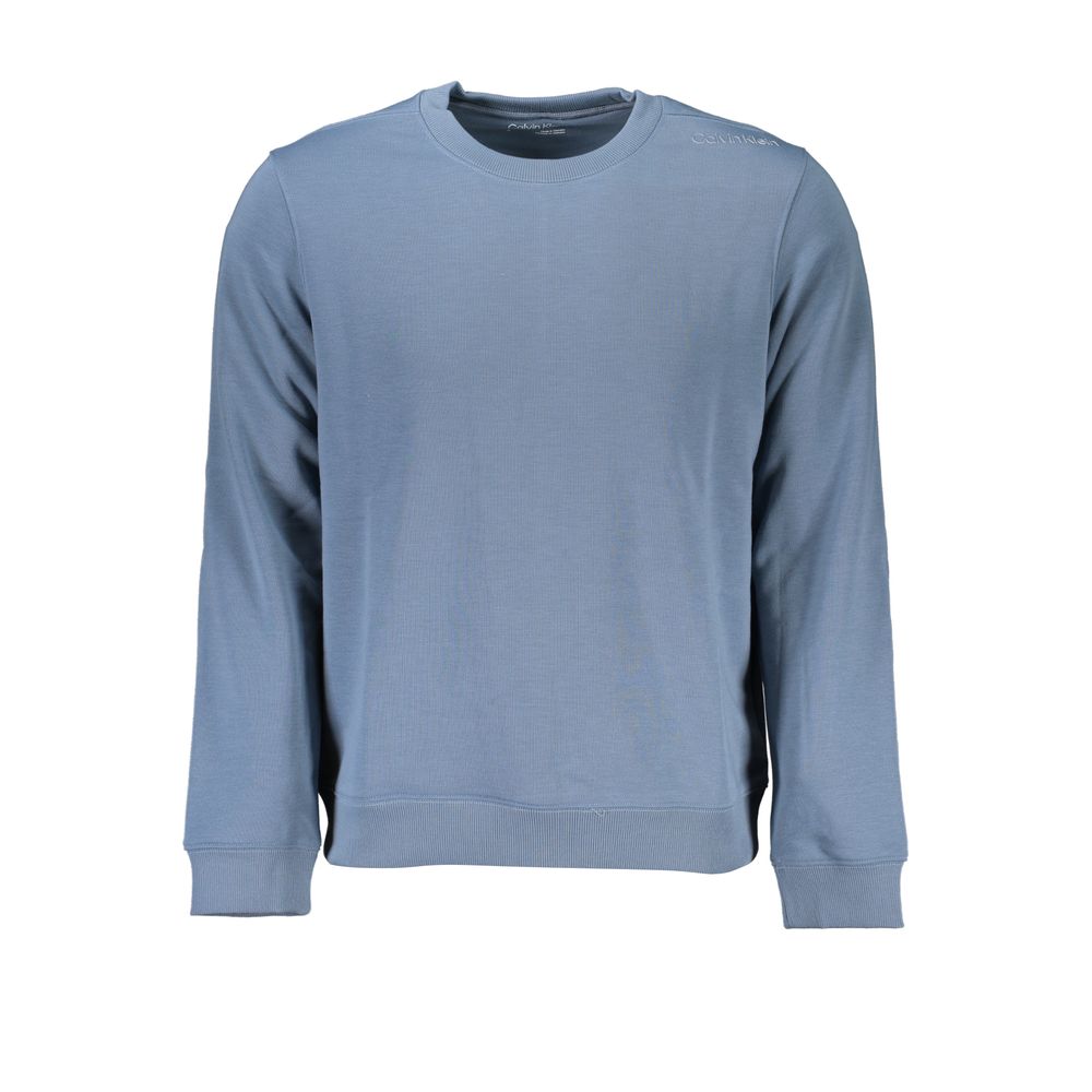 sweat-shirt homme en polyester bleu de Calvin Klein, vue de face, avec logo discret sur la poitrine