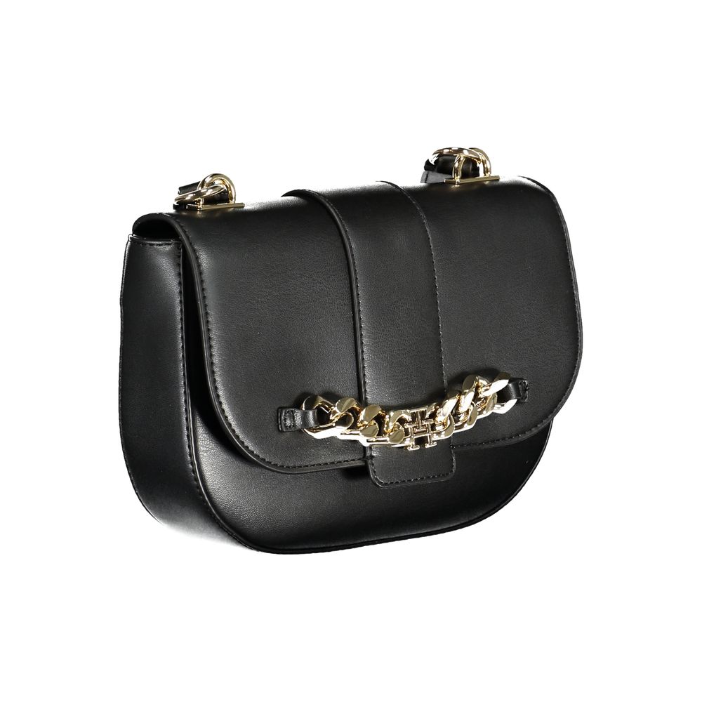 Sac à main pour femme Tommy Hilfiger en polyuréthane noir, élégant et pratique, avec détails sophistiqués.