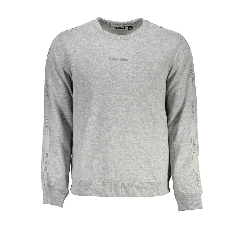 Sweat-shirt gris en polyester pour homme de la marque Calvin Klein, vue de face avec logo visible.