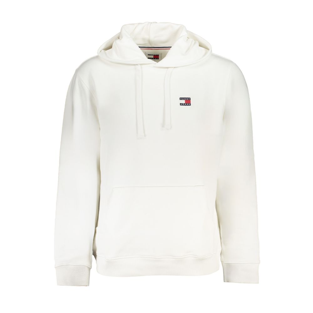 Pull à capuche homme Tommy Hilfiger en coton blanc, sweat-shirt décontracté avec logo sur la poitrine et manches longues.