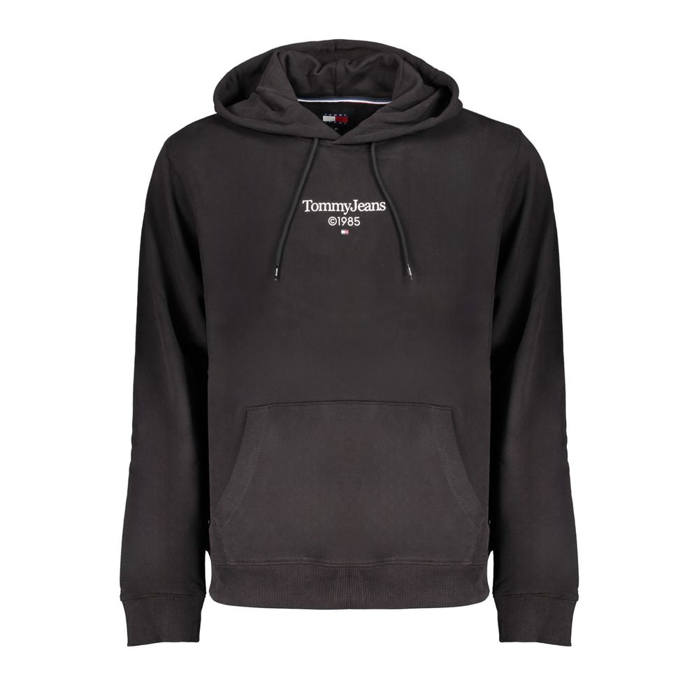 Sweat à capuche en coton noir pour homme de Tommy Hilfiger, pull décontracté avec logo sur la poitrine.