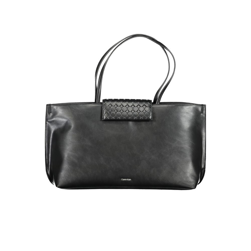 Sac à main pour femmes Calvin Klein en polyester noir, élégant et pratique avec détails modernes.
