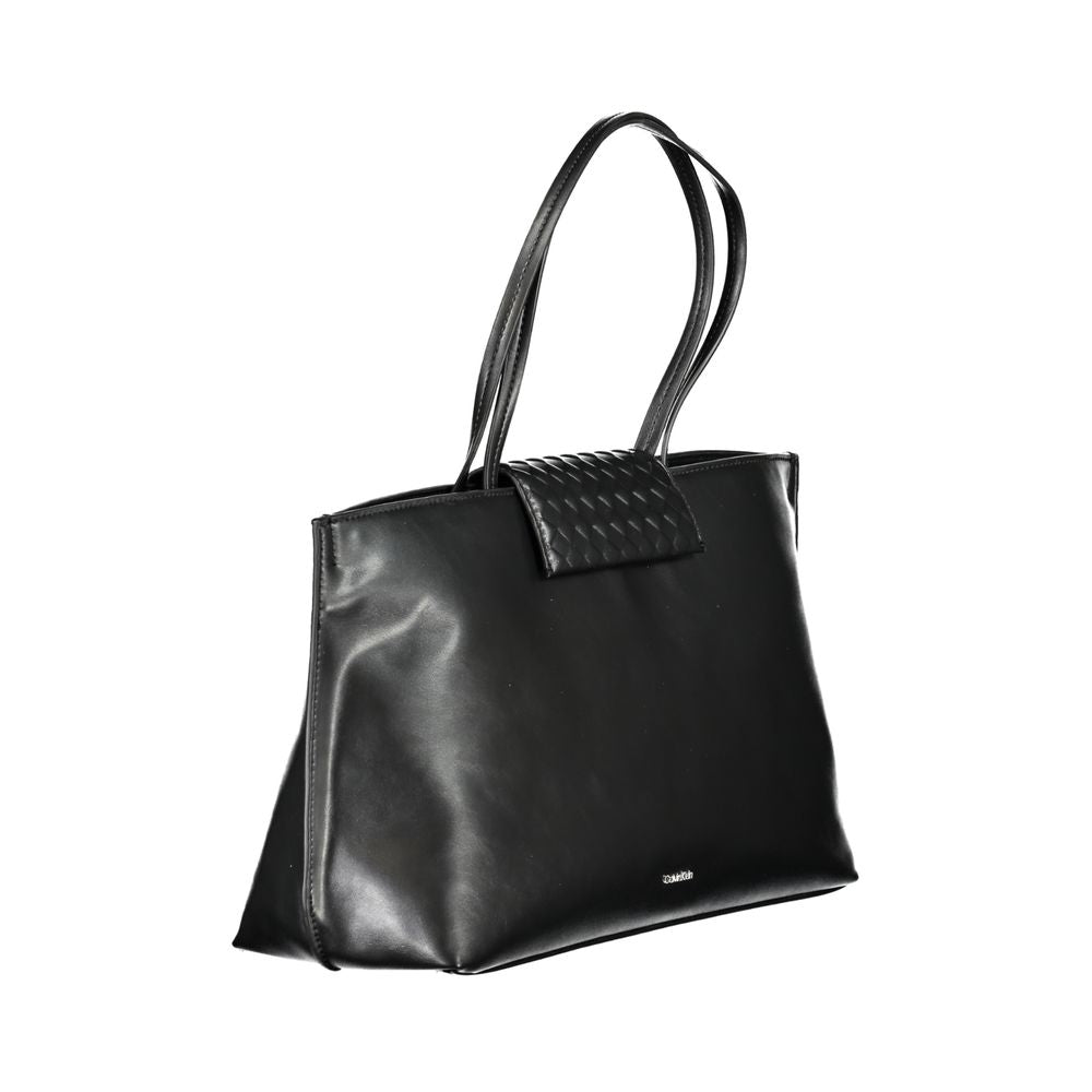 Sac à main noir en polyester pour femmes de la marque Calvin Klein, avec poignées et design élégant.