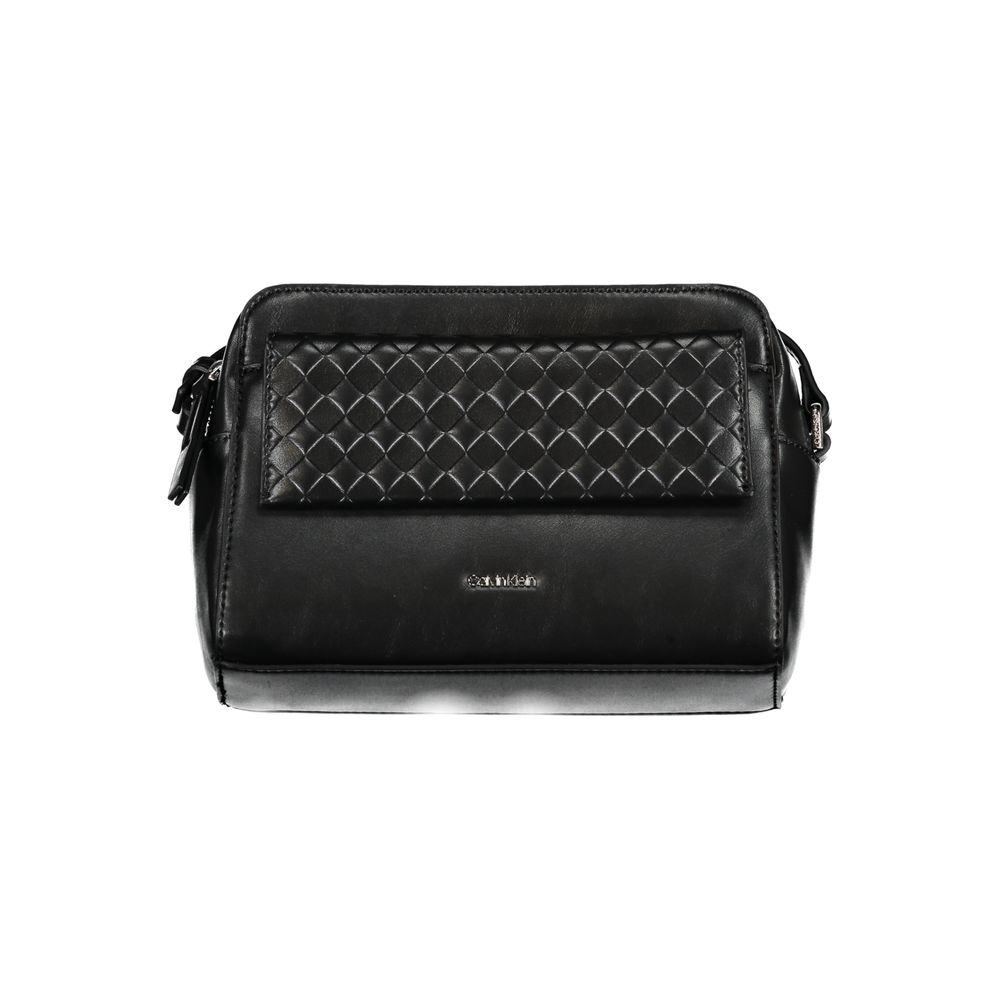 Sac à bandoulière pour femme Calvin Klein en polyester noir, vue détaillée du design élégant et du compartiment principal.