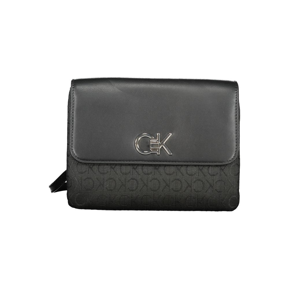 Sac à main noir en polyester pour femmes de la marque Calvin Klein, élégance moderne et design épuré visible en image.