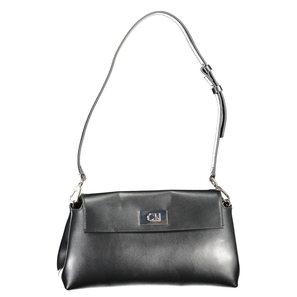 Sac à main pour femmes Calvin Klein en polyuréthane noir, sac à épaule élégant avec détails modernes.