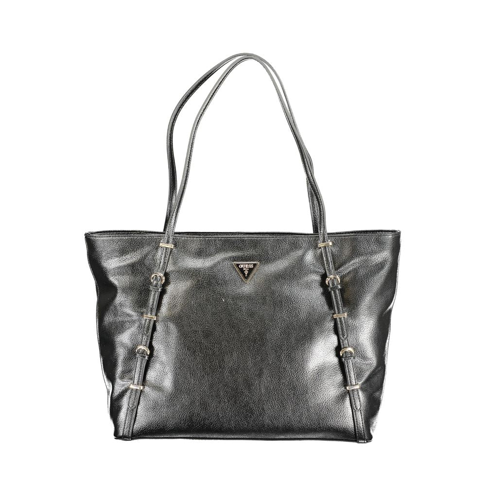 Sac à main Guess Jeans en polyuréthane noir pour femmes, élégant et tendance, avec poignée et détails modernes.