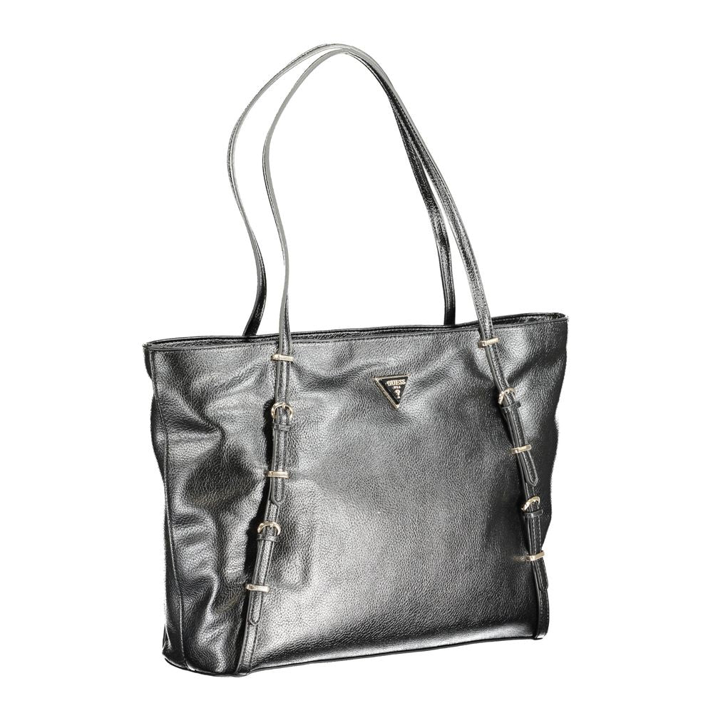 Sac à main noir Guess Jeans en polyuréthane pour femmes, élégant et tendance, avec détails modernes et finition soignée.