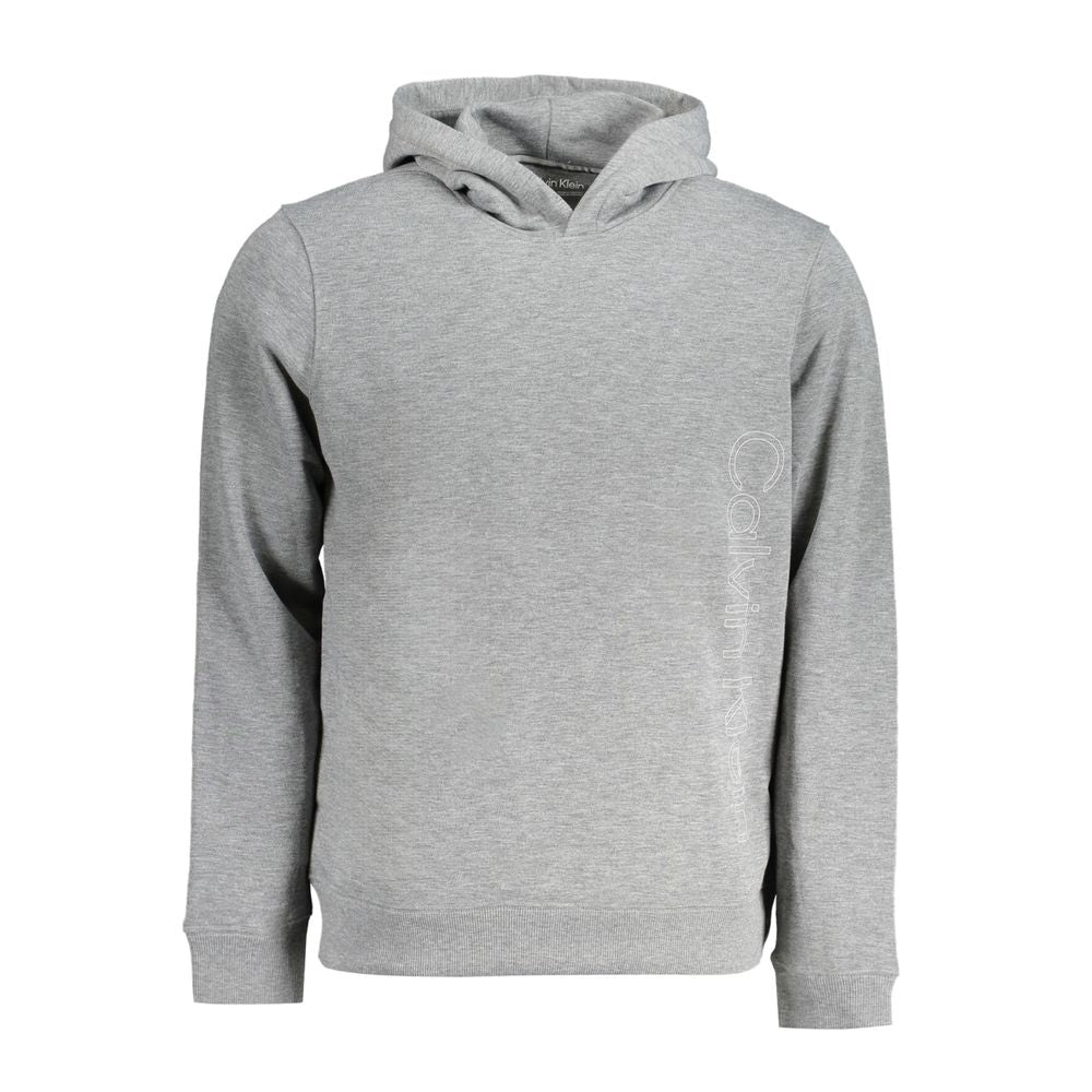 Sweat à capuche gris en polyester pour hommes de la marque Calvin Klein, vue de face avec capuche et logo visible.