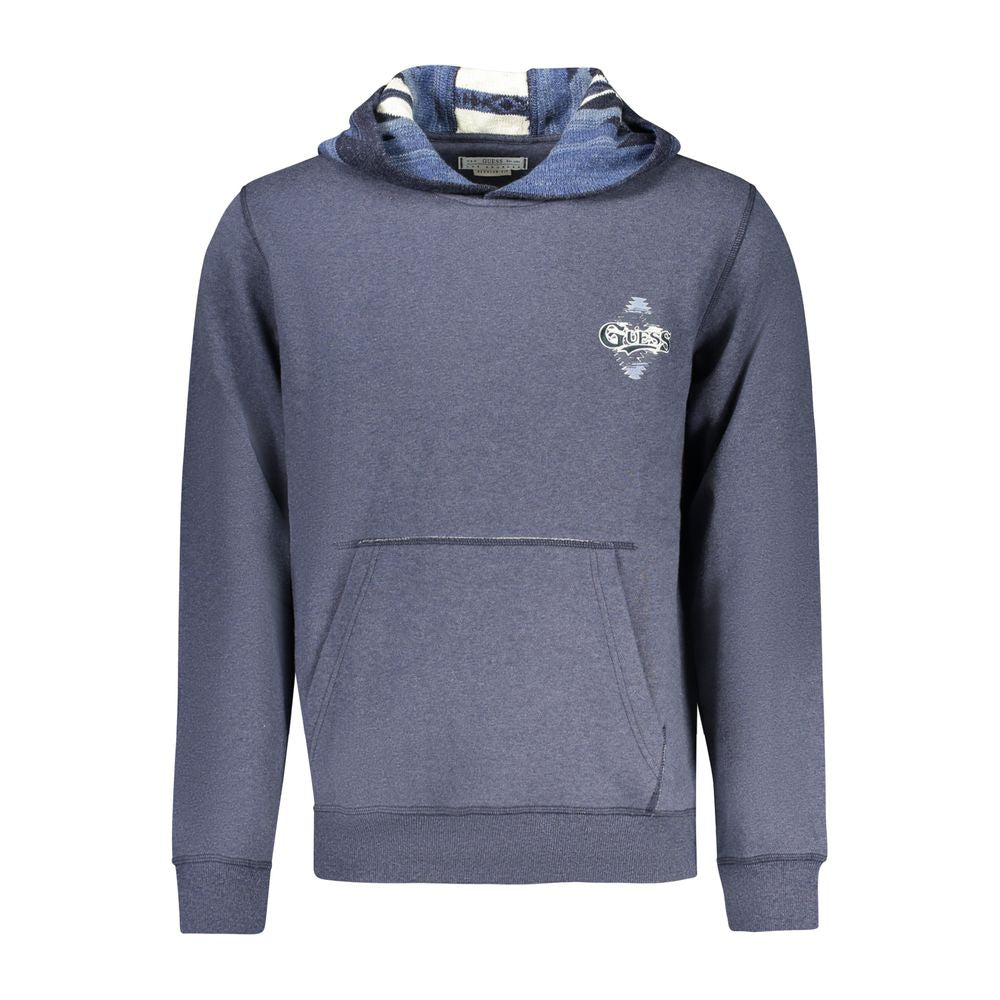 Sweat à capuche pour homme de Guess Jeans en coton bleu, avec logo Guess imprimé sur la poitrine.