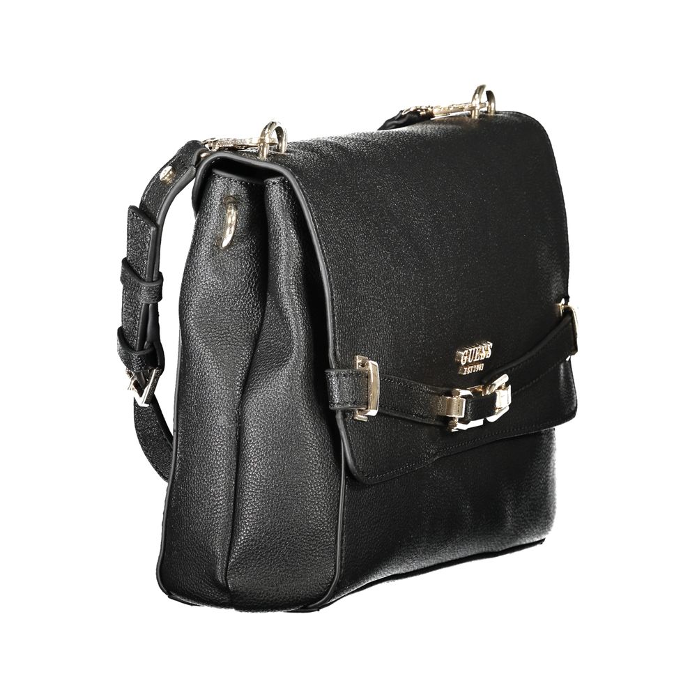 Sac à main noir en polyurethane pour femmes de Guess Jeans, avec design élégant et détails modernes.