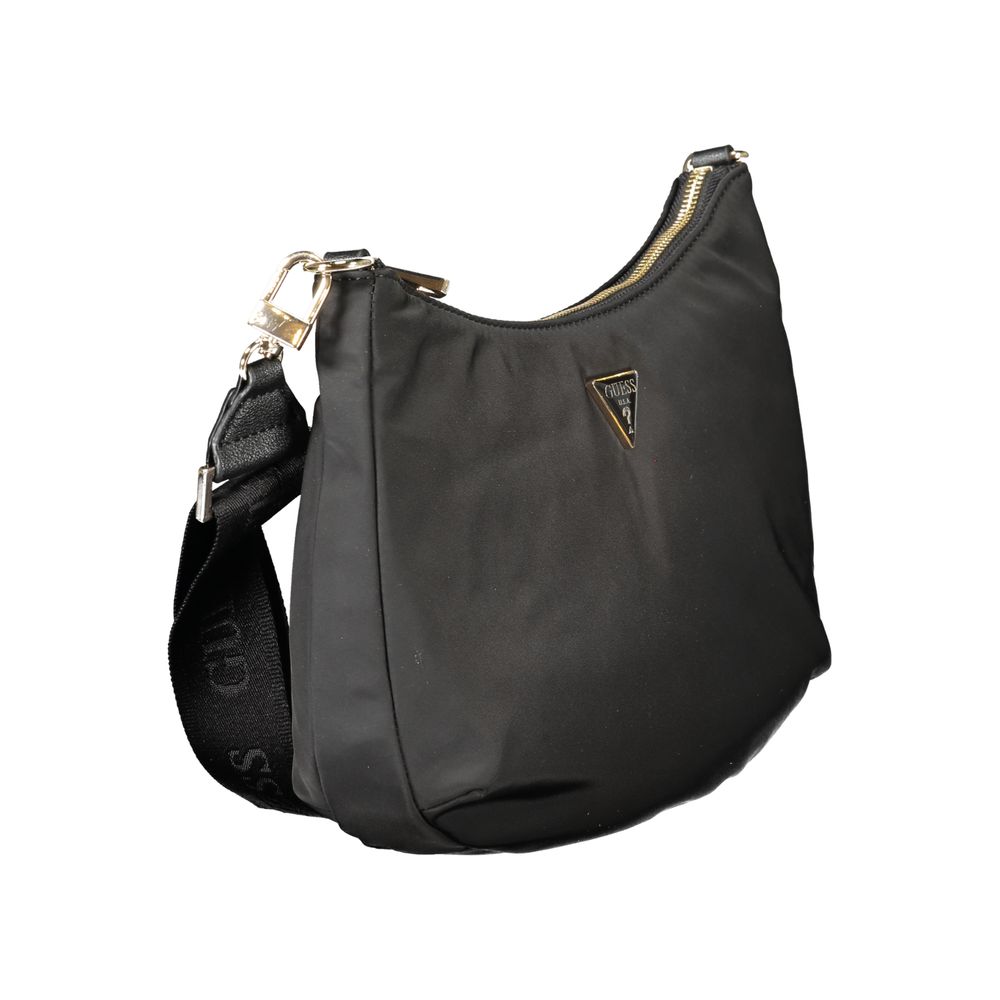 Sac à main Guess Jeans en polyester noir pour femmes, avec poignées élégantes et détails modernes visibles sur l'image.