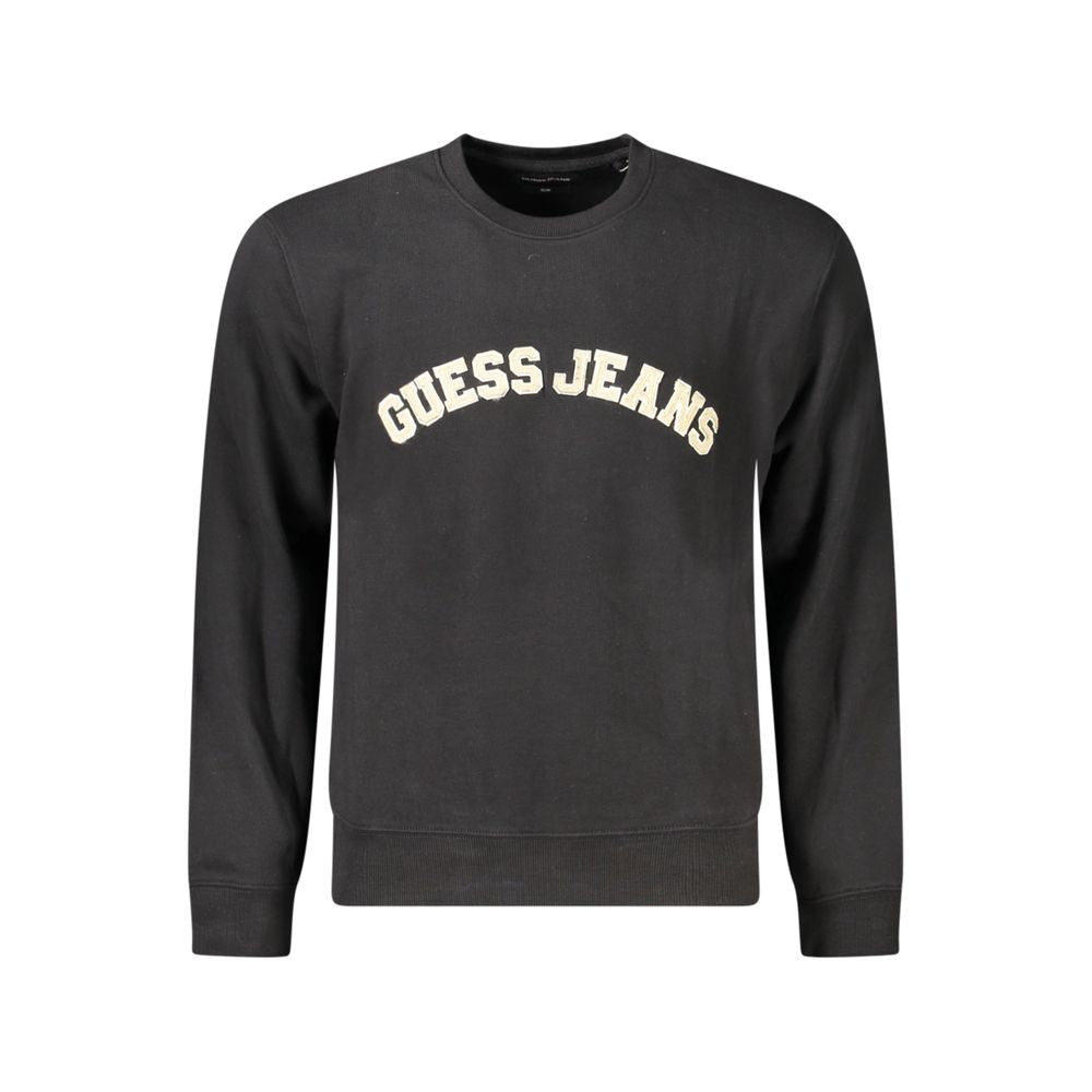 Sweat-shirt pour homme Guess Jeans noir en coton, style décontracté, avec logo Guess sur la poitrine.