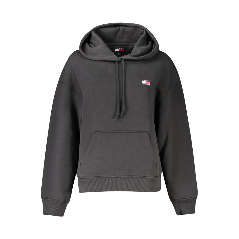 Sweatshirt noire en coton pour femme de la marque Tommy Hilfiger, style décontracté et confortable, vue de face.