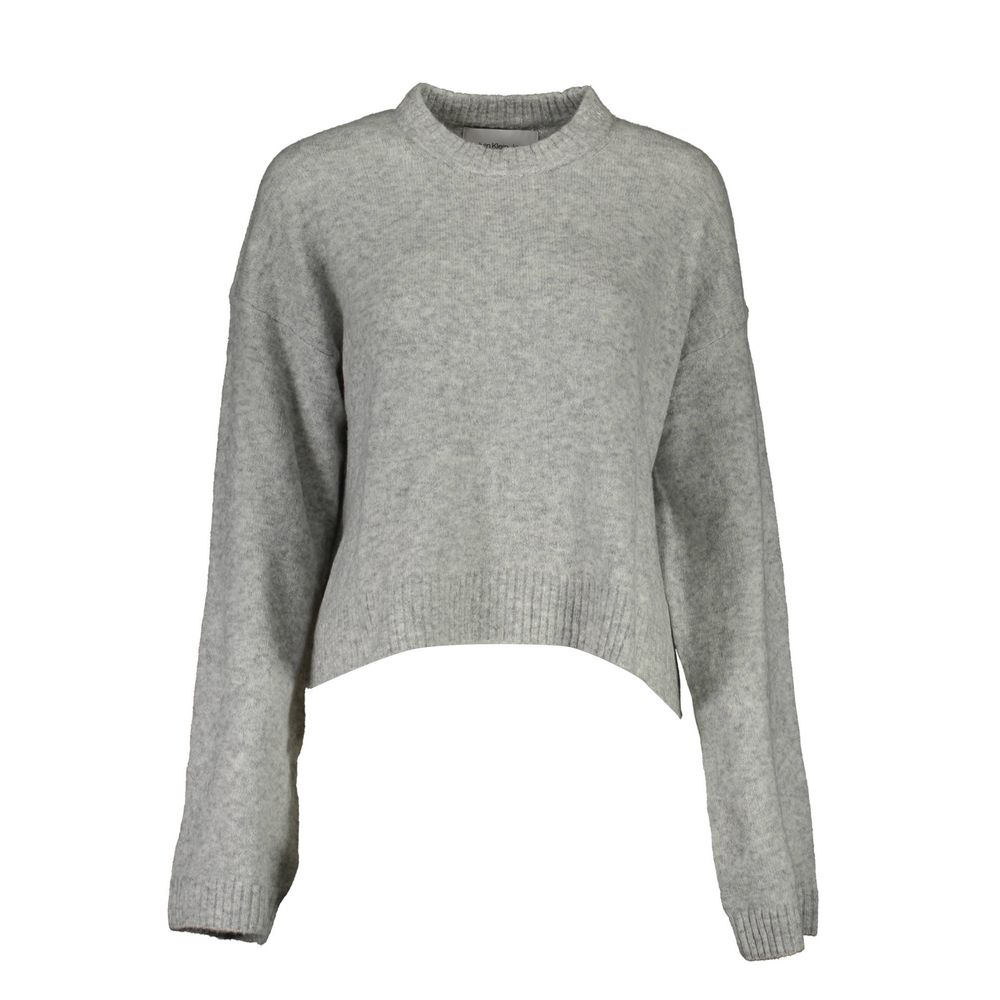 Pull pour femme Calvin Klein Grigio en acrylique, modèle avec col rond et manches longues, en gris clair.