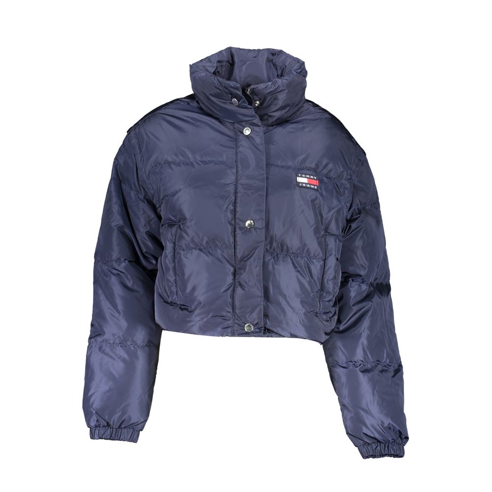 Veste en nylon bleue pour femmes Tommy Hilfiger, légère et tendance, avec logo distinctif sur la poitrine.