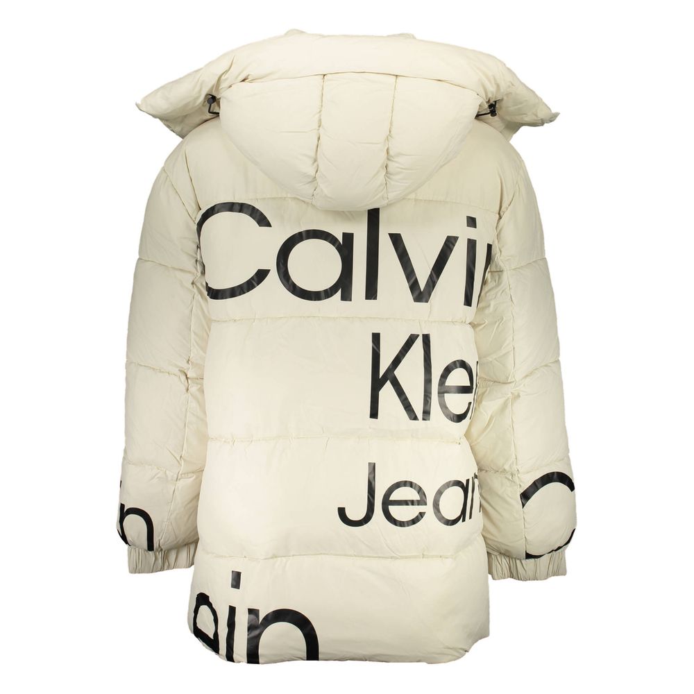 Veste pour homme en polyester beige de Calvin Klein, coupe classique avec col et fermeture éclair visible.