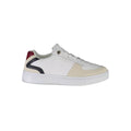 Sneaker blanche pour femmes Tommy Hilfiger en polyester avec semelle blanche, vue de profil sur fond neutre.