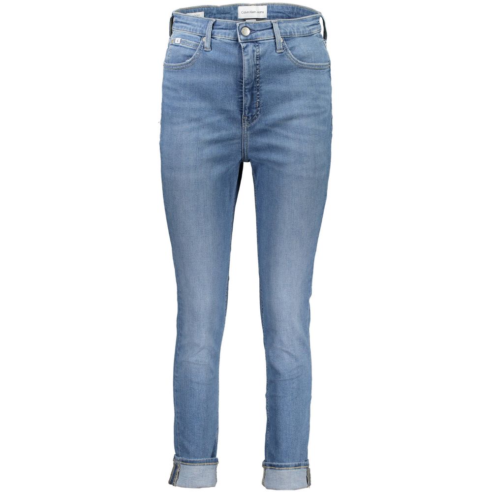 Jeans pour femmes Calvin Klein Azzurro en coton, coupe classique avec poches avant et arrière, tissu bleu clair.
