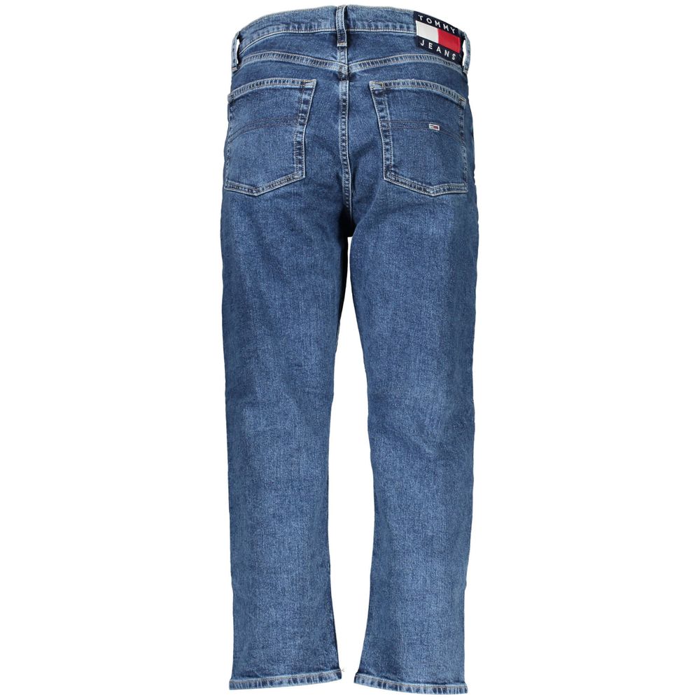 Jeans en coton bleu pour femmes de la marque Tommy Hilfiger, coupe droite et détails classiques visibles sur l'image.