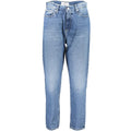 Jeans en coton pour femme de Calvin Klein Azzurro, coupe classique, avec fermeture éclair et poches avant, vue de face.