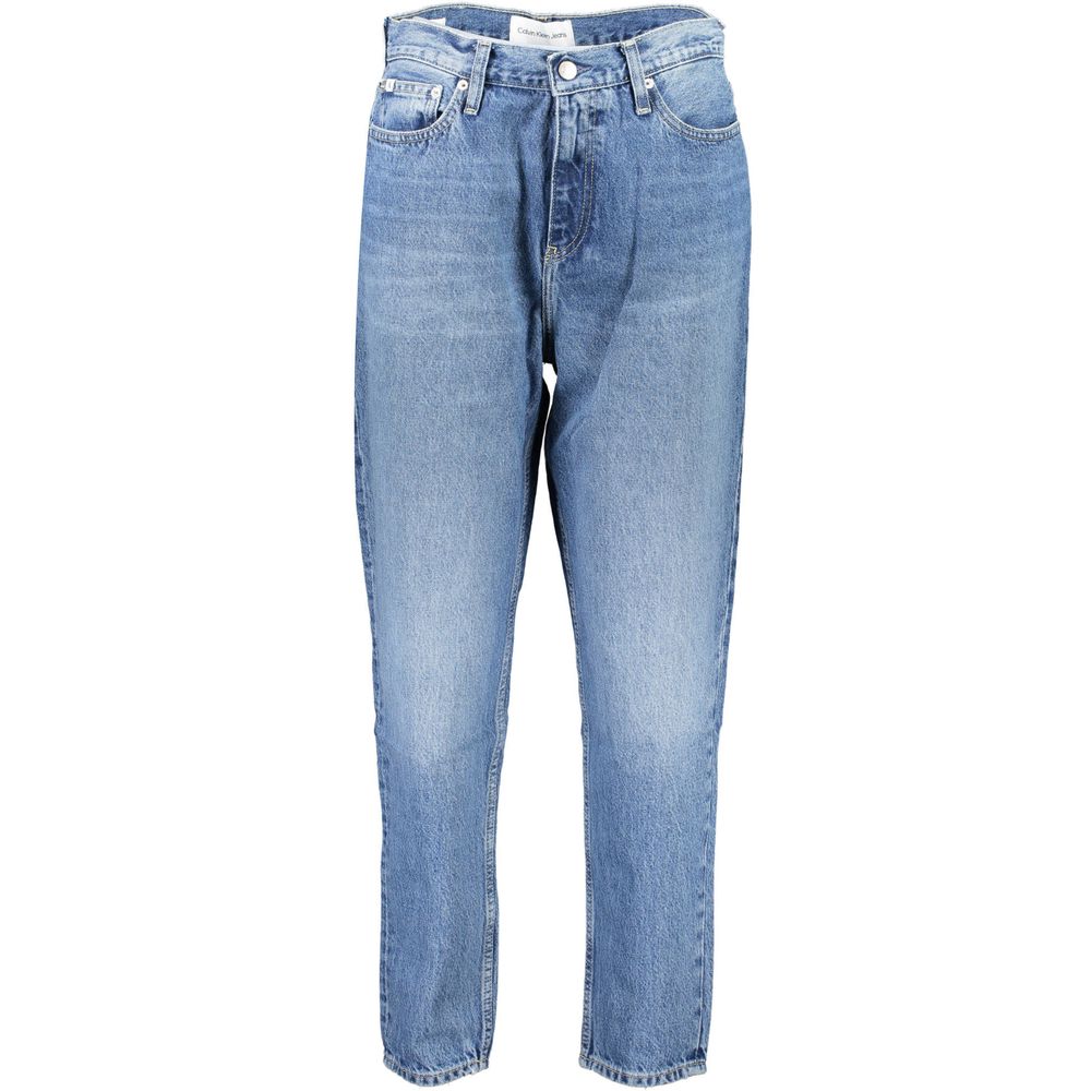 Jeans en coton pour femme de Calvin Klein Azzurro, coupe classique, avec fermeture éclair et poches avant, vue de face.