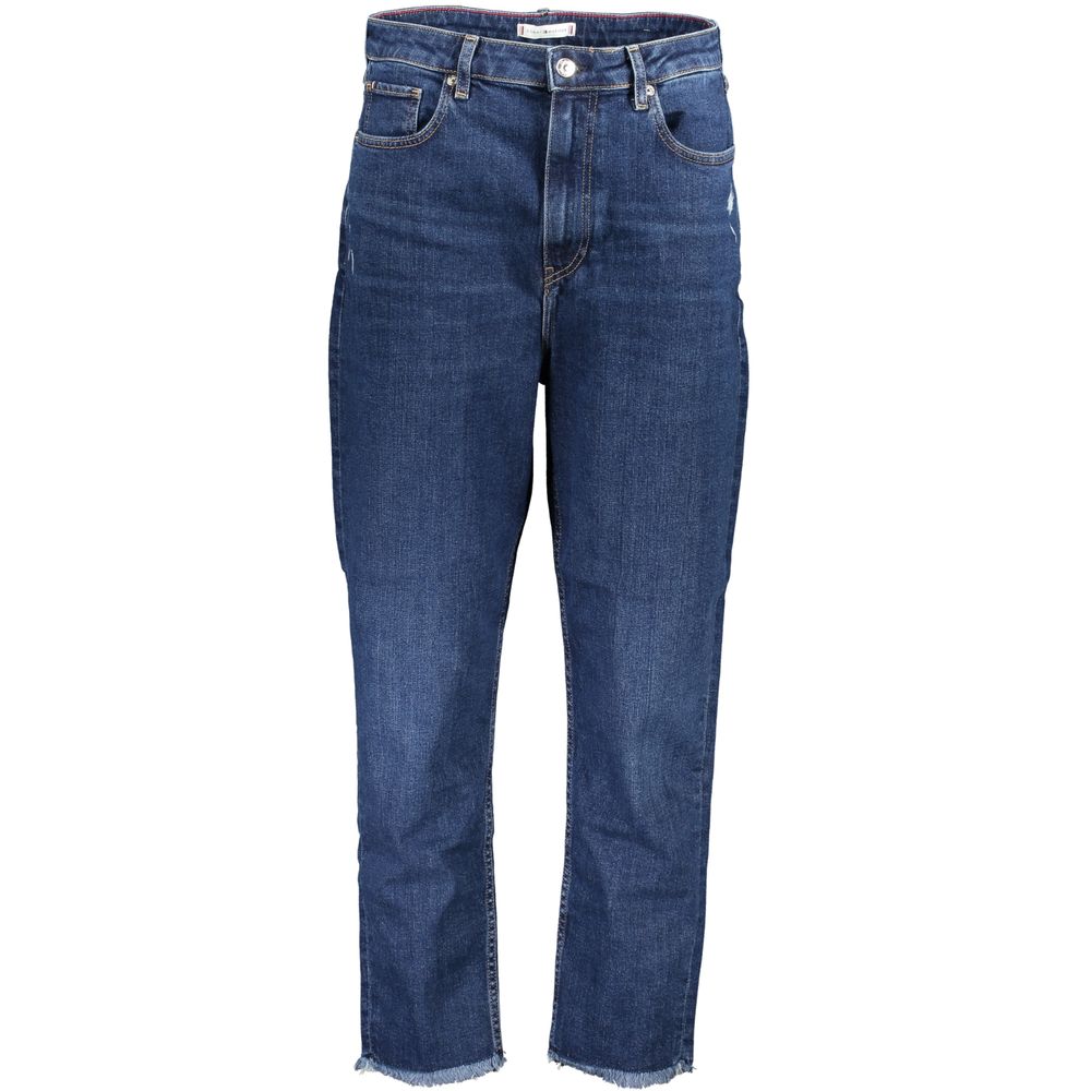 Jeans en coton bleus pour femmes Tommy Hilfiger, coupe classique, visibles sur le mannequin.