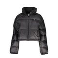 Veste noire en polyamide pour femmes de la marque Calvin Klein, vue de face avec fermeture éclair et col haut.