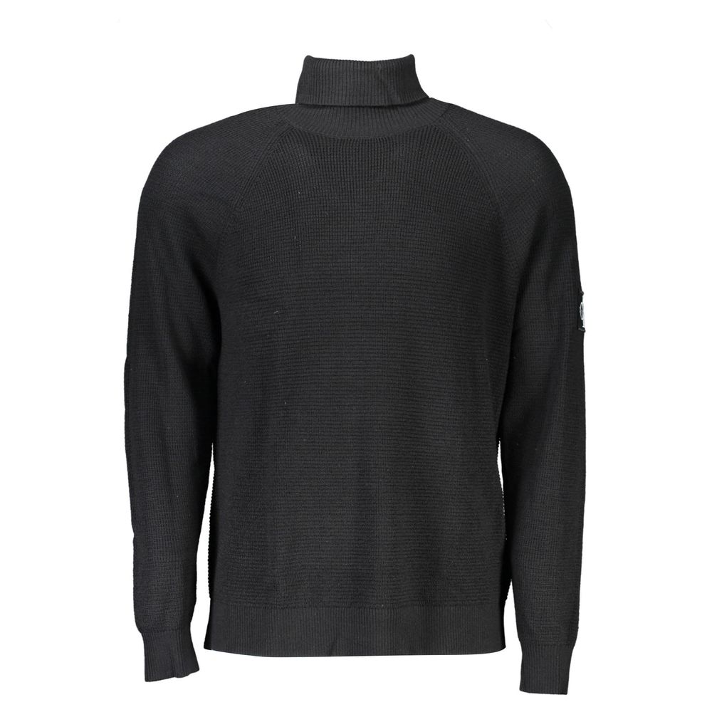 Pull homme noir en laine de Calvin Klein, col rond, texture douce et confortable.