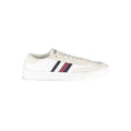Chaussure sneaker blanche pour homme Tommy Hilfiger en cuir, vue de face sur fond blanc.