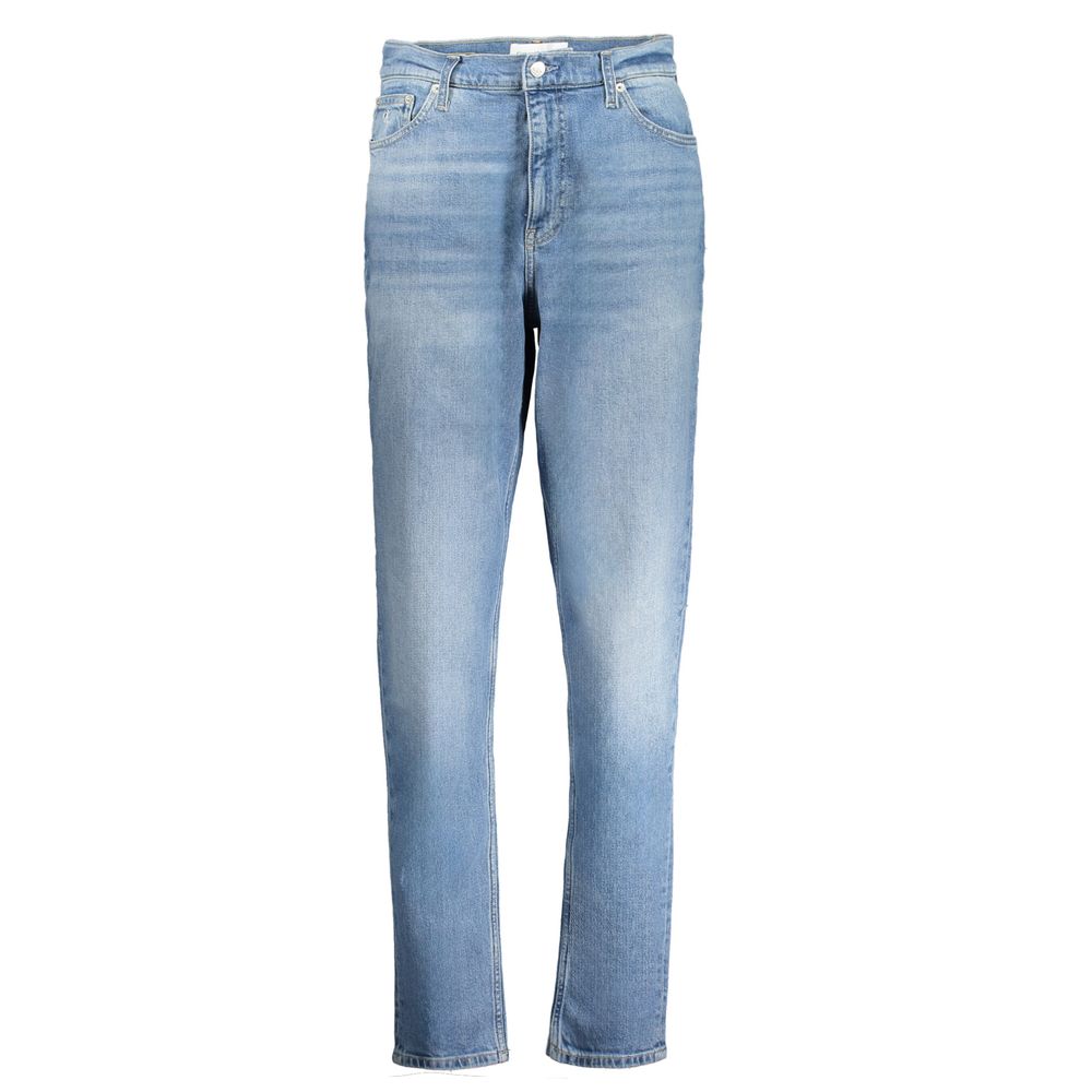 Jeans pour femmes Calvin Klein Azzurro en coton, coupe classique, montrant la texture et la couleur bleue pâle.