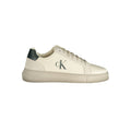 Chaussures masculines Calvin Klein en polyuréthane blanc, baskets élégantes pour homme, vue de face.