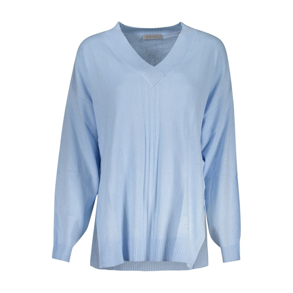 Pull en laine pour femmes Guess Jeans, couleur azur, avec un style décontracté et détails en acrylique.