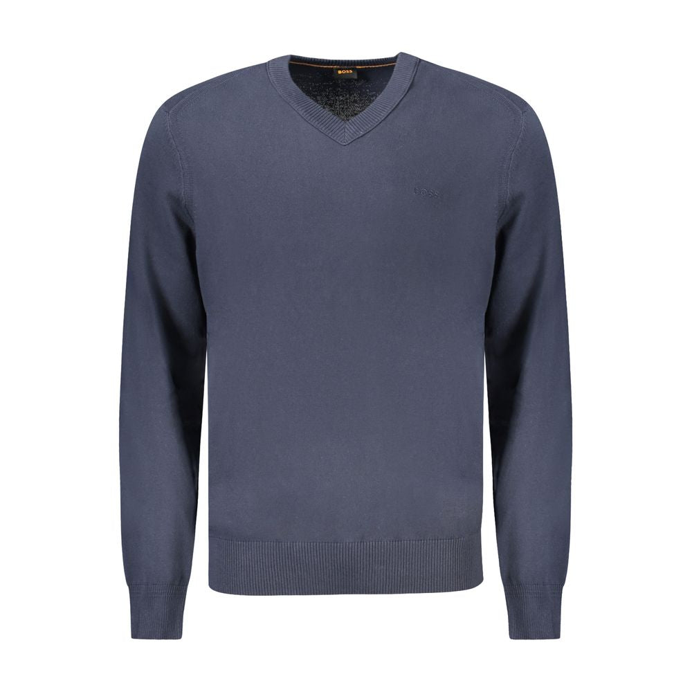 T-shirt homme Hugo Boss en coton bleu à manches longues, coupe classique et logo discret sur la poitrine.