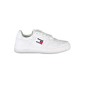 Baskettes blanches en cuir pour femmes Tommy Hilfiger, avec semelle en caoutchouc et détails de marque.