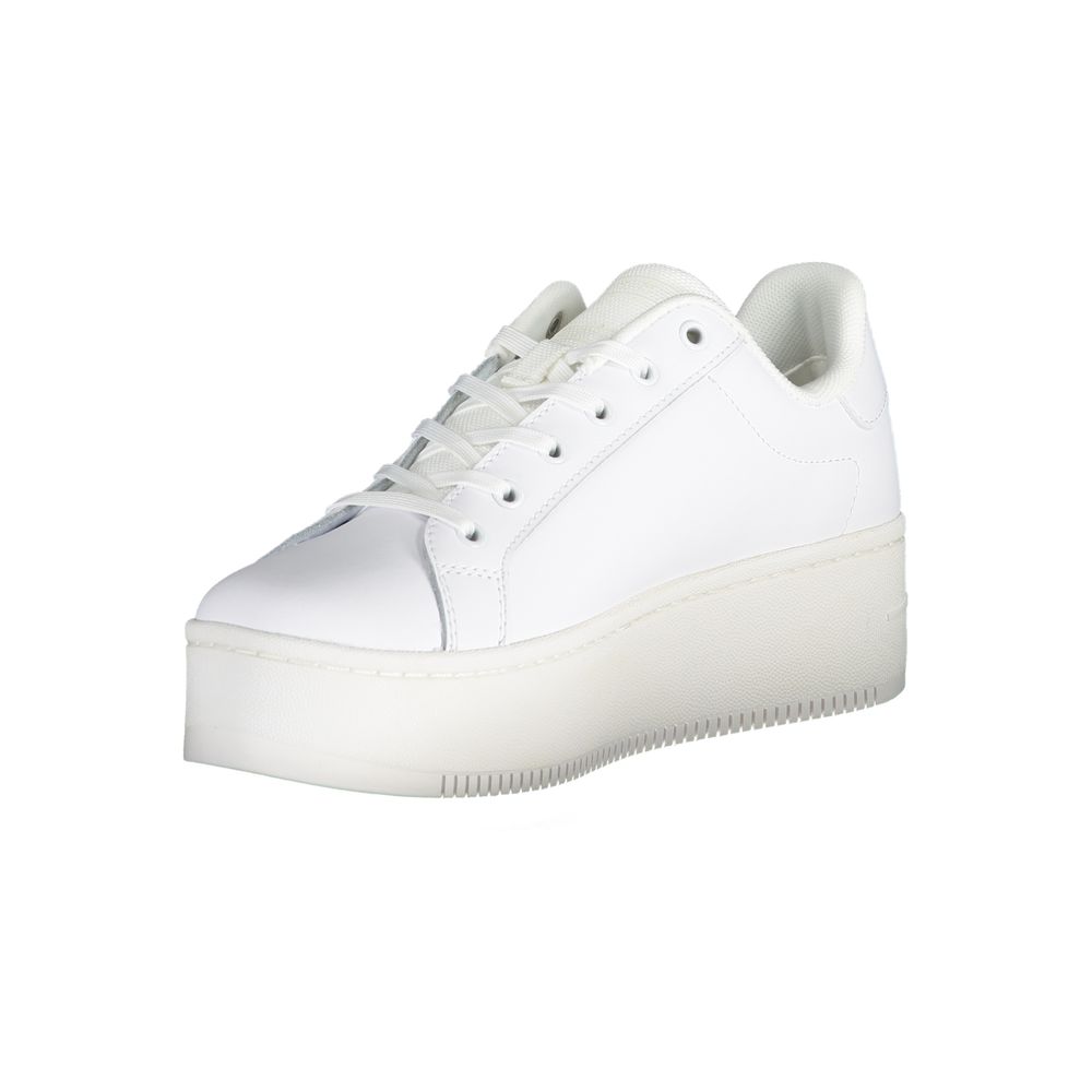 Sneakers pour femme Tommy Hilfiger Bianco en cuir blanc, avec semelle blanche et design élégant.