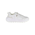 Sneakers blanches en polyuréthane Tommy Hilfiger pour femme, style décontracté avec semelle blanche, vue de côté.