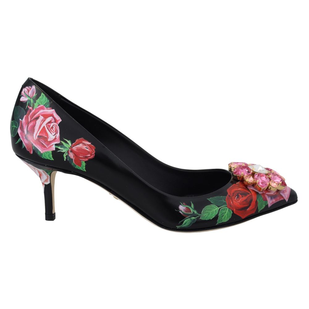 Escarpins à talons hauts en cuir noir de la marque Dolce & Gabbana, chaussures élégantes pour femmes.