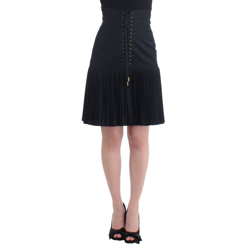 Jupe courte en laine noire de Roberto Cavalli, style mini, avec coupe élégante et détails sophistiqués.