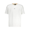 T-shirt blanc en coton biologique pour hommes de la marque Hugo Boss, coupe classique et logo discret.